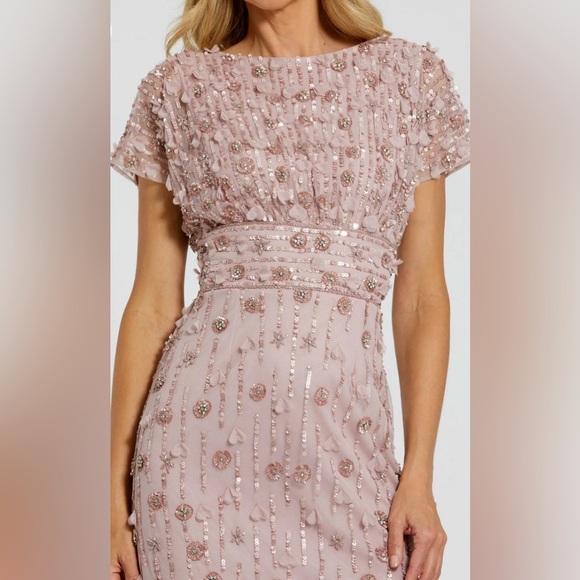 Pink Cap Sleeve Column Midi Dress With Floral Beading - Picture 1 of 10